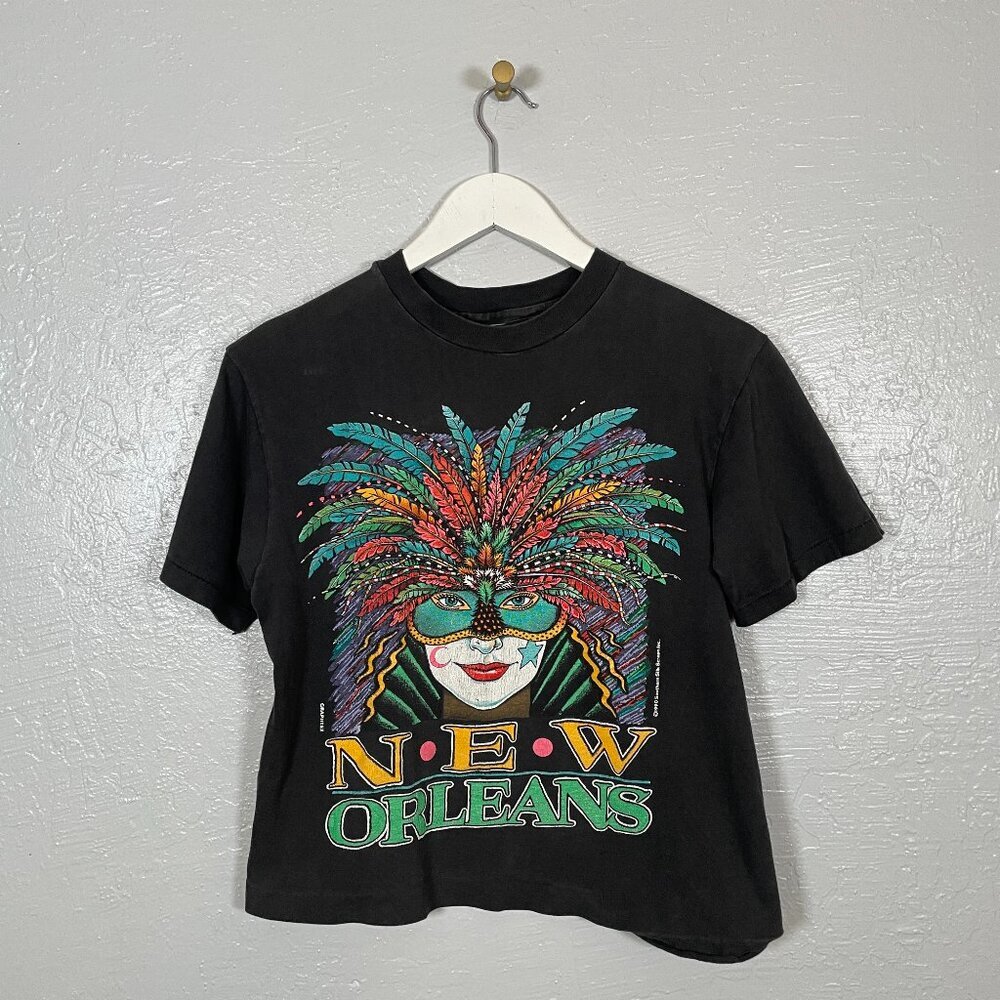 Vintage Graphtex Unisex S Black New Orleans T-Shirt 1990 Single Stitch Cropped